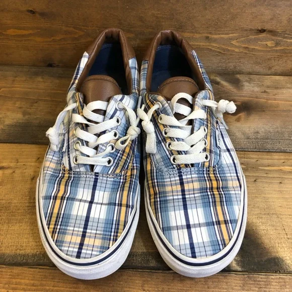 Vans Off the Wall Blue Orange Plaid Sneakers Women’s Size 9.5 Mens Size 8 - Picture 5 of 6